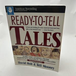 Puede incluir: Una portada de libro con el título "Ready-to-Tell Tales: Sure-Fire Stories from America's Favorite Storytellers". La portada presenta una ilustración colorida de personas que ríen y una cita de Jimmy Neil Smith.