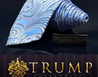 Collection Signature DONALD J. TRUMP Cravate 100 % soie pour homme, motif cachemire moderne bleu