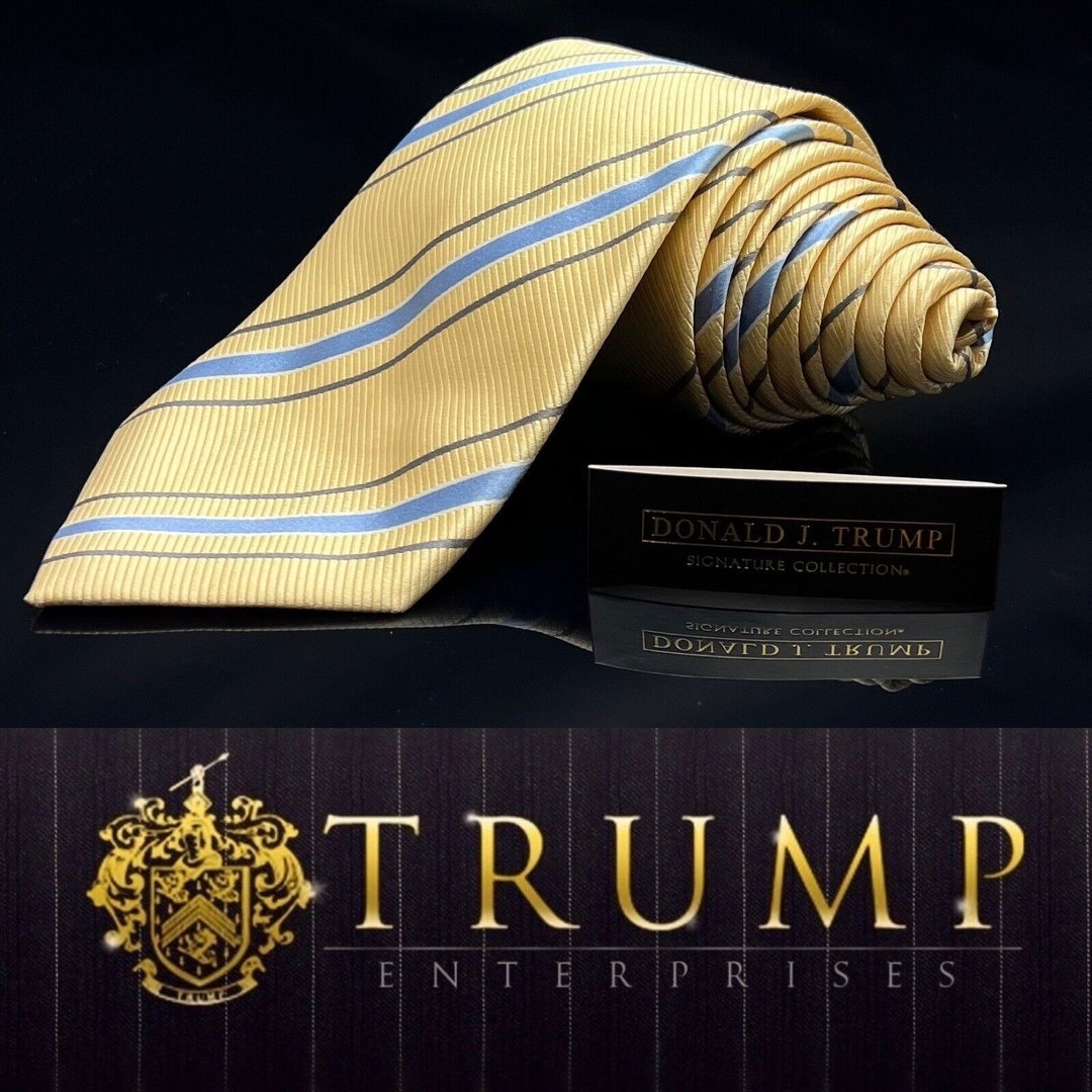 ドナルド・J・トランプ ブルー＆イエロー ストライプ シルク ネクタイ