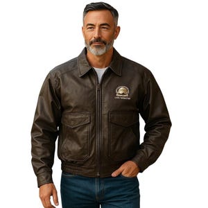 Veste en cuir vintage pour membres à vie du club de chasse nord-américain, grande fermeture éclair