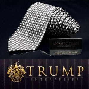 Donald J. Trump ~ Signature Collection Pure Silver Checkered MAGA POWER TIE 61”