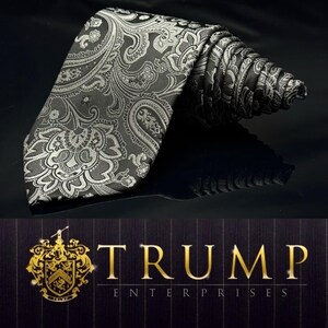 Donald J Trump Tie Necktie Gray Blue Designer Paisley 100% Silk 60”