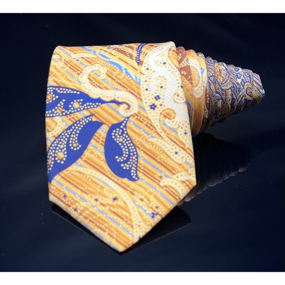 ROBERT GRAHAM Silk Gold Paisley Designs Tie 62” 3… - image 2