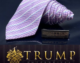 Cravate En Soie 100% Donald Trump Collection Signature - Rayures Argent/rose/blanc, Longueur Classique 57-60"