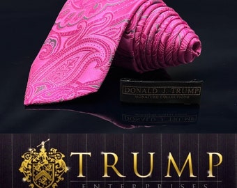 Donald Trump Seidenkrawatte, handgefertigt, rosa Paisley-Goldbarren, Signature-Kollektion