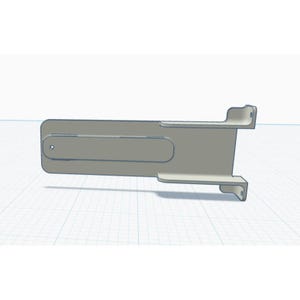 May include: A light gray, 3D-rendered object with a rectangular base and two raised, shelf-like extensions. The object has a rounded rectangular cutout on the base and appears to be a component or part of a larger structure. The design is simple and functional.