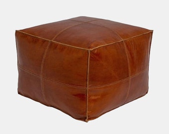 Moroccan Genuine Leather Square Pouf, Ottoman Leather Footstool, Ottoman Pouff, Handmade Leather Seating, Ottoman Coffee Table, Home Decor