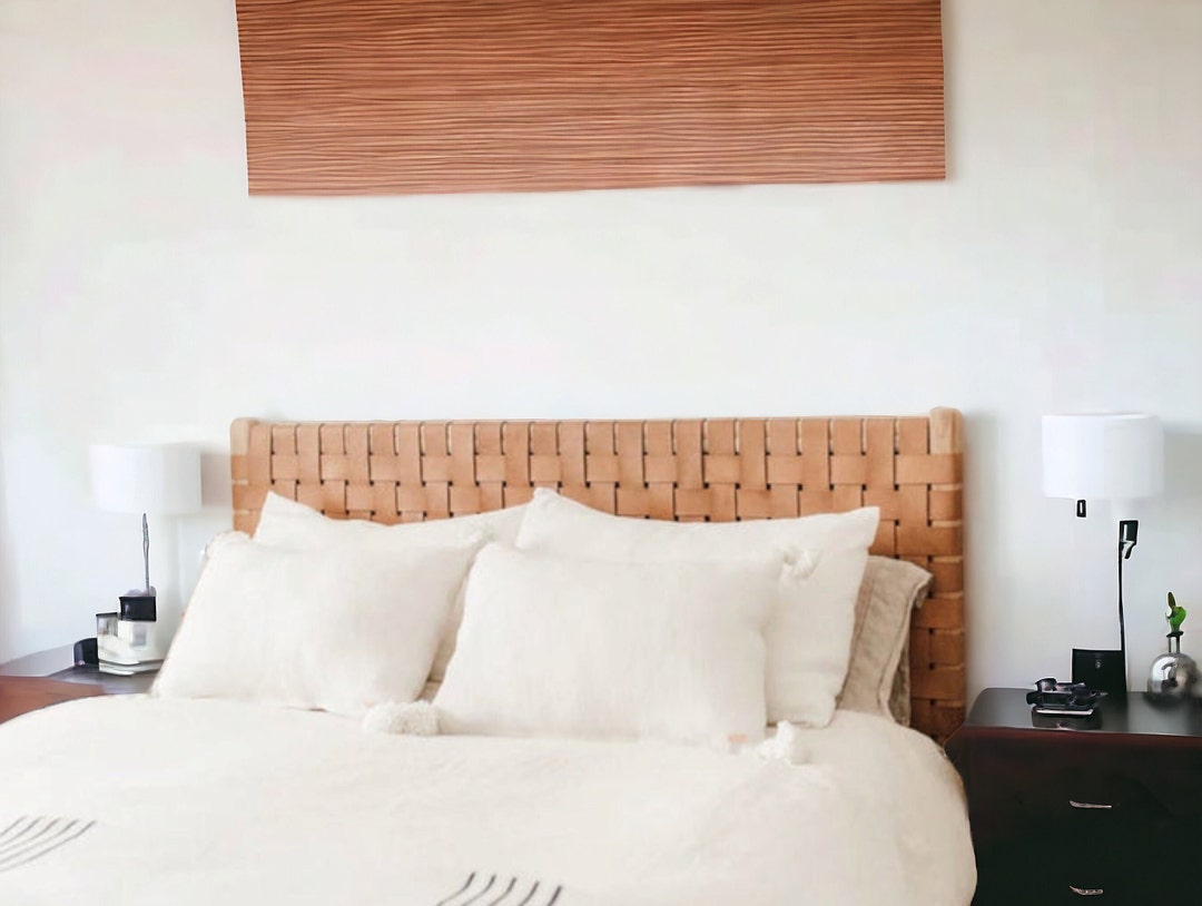 Bedroom Aesthetic Woven Leather Strap Headboard, Natural Leather ...