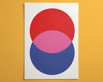 Lámina decorativa de formas geométricas abstractas para pared / Póster con bloques de color rojo, azul y rosa / Decoración moderna, minimalista y contemporánea para el hogar