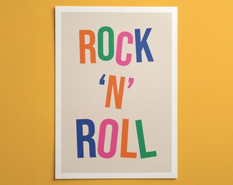 Lámina decorativa con tipografía rock 'n' roll / Póster llamativo para amantes de la música / Decoración moderna para dormitorio y hogar
