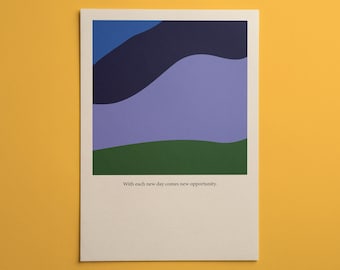 Lámina decorativa abstracta con cita inspiradora / Póster minimalista con tipografía "Con cada nuevo día" / Decoración relajante para el dormitorio y el hogar
