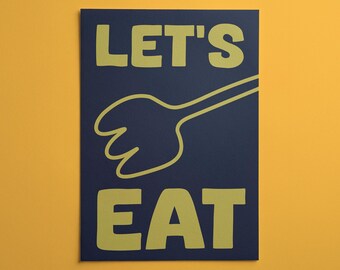 Lámina decorativa para la cocina "Let's Eat" / Póster con ilustración de pasta llamativa / Decoración moderna para cocina y comedor