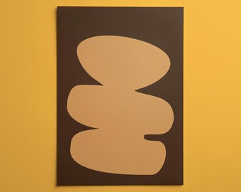 Lámina decorativa de formas amarillas y marrones / Póster minimalista abstracto moderno / Decoración escandinava para dormitorio y hogar en tonos neutros
