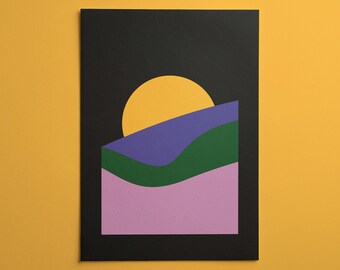 Lámina decorativa abstracta de puesta de sol / Póster colorido inspirado en la naturaleza / Decoración para dormitorio y hogar