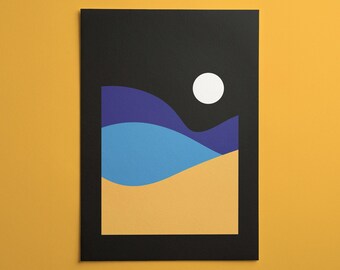 Lámina decorativa minimalista con diseño de puesta de sol / Póster inspirado en la naturaleza con colinas onduladas / Decoración minimalista moderna de paisajes para dormitorio y hogar.