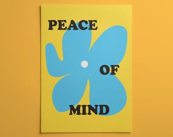 Lámina decorativa con tipografía floral "Paz mental" / Póster floral inspirador / Decoración para dormitorio infantil y hogar tranquilo