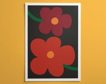 Lámina decorativa de amapola roja para pared / Póster floral llamativo / Decoración inspirada en la naturaleza para dormitorio, baño y hogar