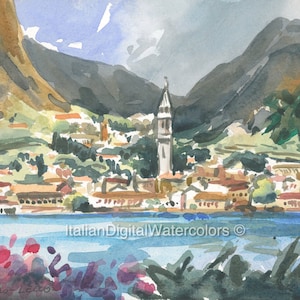 Italian Digital Watercolors Lake Como - Lecco