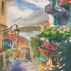 Italian Digital Watercolors Lago di Como - Bellagio - Salita Serbelloni