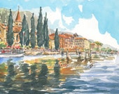 Italian Digital Watercolors Lago di Como - Cadenabbia