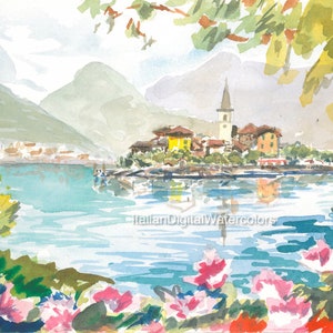 Italian Digital Watercolors Lake Maggiore - Fishermen&#39;s Island