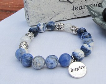 Sodalite and Quartz Inspire Charm Bead Bracelet