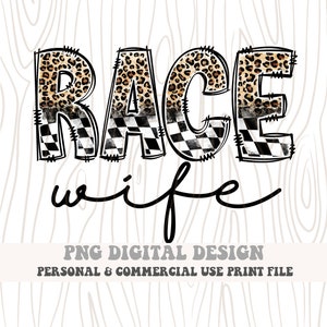 Race Wife geruite racevlag met luipaardprint, digitaal png-bestand | Sublimatieoverdracht