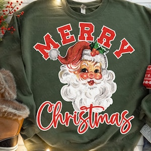 Distressed Frohe Weihnachten mit Santa, Digitaler Download, Varsity, Vintage, Rot, PNG, Weihnachten PNG, Grunge Weihnachten, Trending Weihnachten