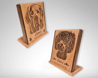 Laser Engraved Pet Portrait: Custom Wooden Pet Memorial Gift