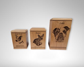Engraved Pet Urn: Alder Wood Dog Memorial Box with Photo