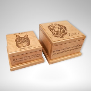 Personalized Photo Dog/Cat Urn, Engraved Pet Memorial Urn, Custom Wooden Keepsake for Ashes