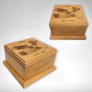 Wooden Photo Engraved Cat Urn, Custom Pet Memorial Cremation Urn for Ashes