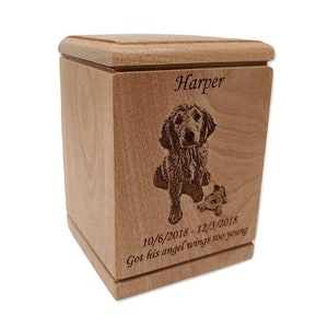 Cremation Pet Urn, Engraved Dog Cat Ashes, Cremate Wood Box, Memorial Personalized Photo, Pet Loss Gifts, Custom Portrait Dog Urn for Ashes image 7