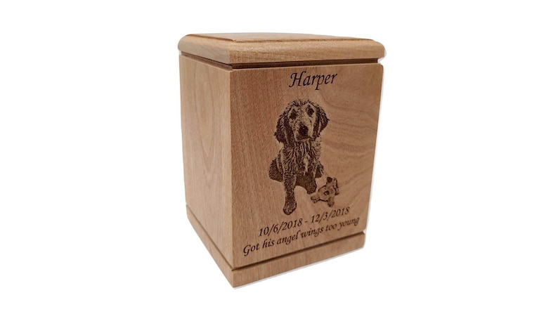 Cremation Pet Urn, Engraved Dog Cat Ashes, Cremate Wood Box, Memorial Personalized Photo, Pet Loss Gifts, Custom Portrait Dog Urn for Ashes image 7