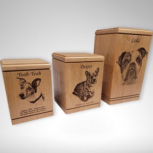 Cremation Pet Urn, Engraved Dog Cat Ashes, Cremate Wood Box, Memorial Personalized Photo, Pet Loss Gifts, Custom Portrait Dog Urn for Ashes