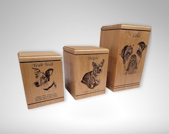 Einäscherung Haustierurne, Gravurhundekatze Asche, Einäscherung Holzkiste, Erinnerungsstück Personalisiertes Foto, Haustier-Verlust Geschenke, kundenspezifische Porträt-Hundeurne für Asche