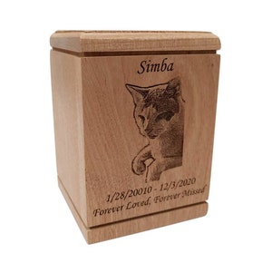 Cremation Pet Urn, Engraved Dog Cat Ashes, Cremate Wood Box, Memorial Personalized Photo, Pet Loss Gifts, Custom Portrait Dog Urn for Ashes image 6