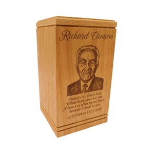 Human Photo Memorial Urn, Engraved Wooden Cremation Urn for Ashes