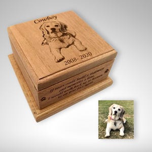 Handcrafted Dog Urn with Photo, Personalized Wooden Pet Memorial Keepsake