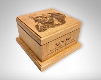 Pet Memorial Photo Urn, Custom Engraved Keepsake, Wooden Cremation Urn for Ashes