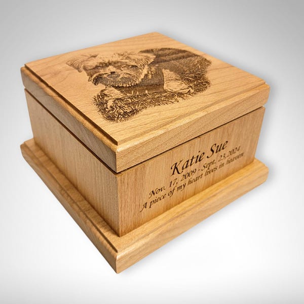 Pet Memorial Photo Urn, Custom Engraved Keepsake, Wooden Cremation Urn for Ashes