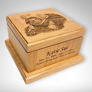 Photo Engraved Pet Memorial Urn, Personalized Wooden Keepsake, Custom Cremation Urn