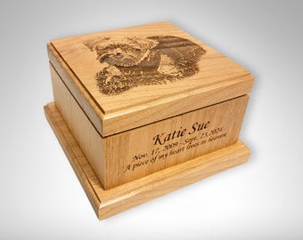 Photo Engraved Pet Memorial Urn, Personalized Wooden Keepsake, Custom Cremation Urn