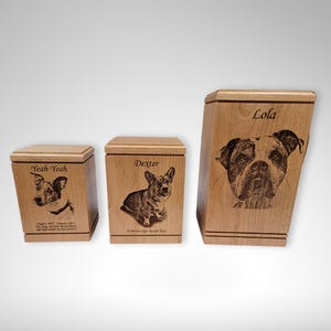 Cremation Pet Urn, Engraved Dog Cat Ashes, Cremate Wood Box, Memorial Personalized Photo, Pet Loss Gifts, Custom Portrait Dog Urn for Ashes
