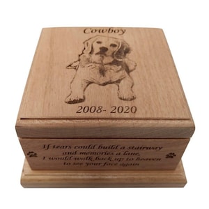 Cremation Pet Urn For Dogs, Cat Ashes Pet Urn Engraved, up to 75 lbs, Cremate Wood Box, Memorial, Personalized Photo Pet Loss Gifts,