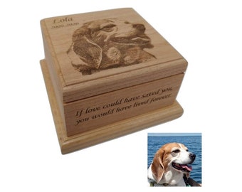 Cremation Pet Urn For Dogs, Cat Ashes Pet Urn Engraved, up to 75 lbs, Cremate Wood Box, Memorial, Personalized Photo Pet Loss Gifts,