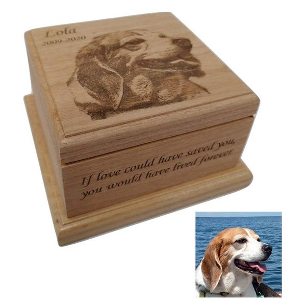 Cremation Pet Urn For Dogs, Cat Ashes Pet Urn Engraved, up to 75 lbs, Cremate Wood Box, Memorial, Personalized Photo Pet Loss Gifts,