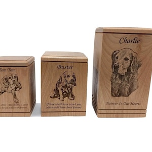 Cremation Pet Urn, Engraved Dog Cat Ashes, Cremate Wood Box, Memorial Personalized Photo, Pet Loss Gifts, Custom Portrait Dog Urn for Ashes image 1