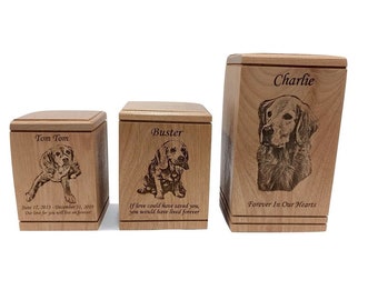 Cremation Pet Urn, Engraved Dog Cat Ashes, Cremate Wood Box, Memorial Personalized Photo, Pet Loss Gifts, Custom Portrait Dog Urn for Ashes