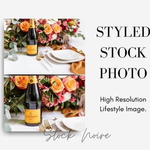 Styled Stock Photo / High Resolution Stock Photo / Champagne & Flowers Stock Photo